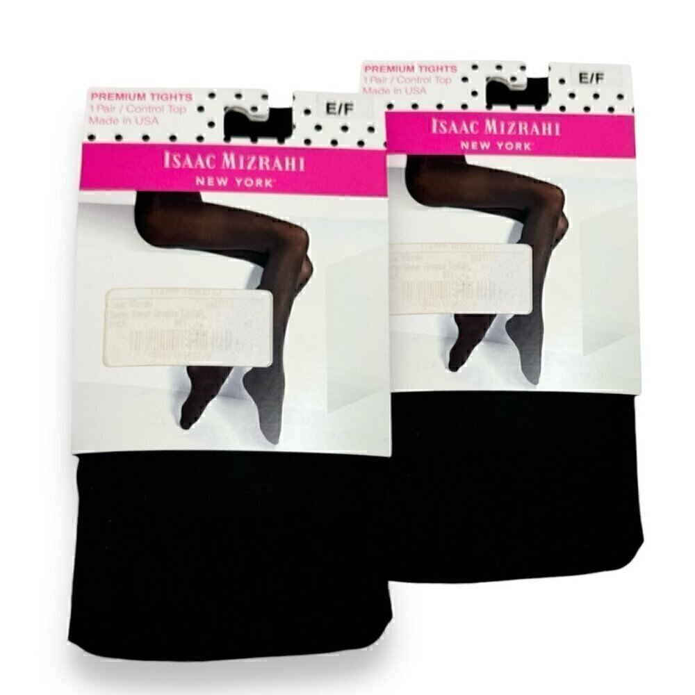NEW Isaac Mizrahi Black Tights Sz. L 2PCs Opaque Stretch Control Top Fall Goth - Picture 8 of 8